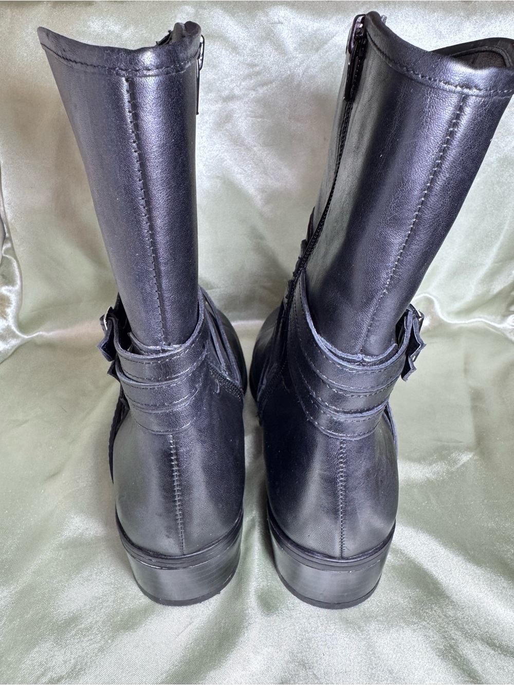 Ralph Lauren Maya Black Leather Mid-Calf Buckle Boots with Buckle Women’s size 8 - Picture 3 of 8